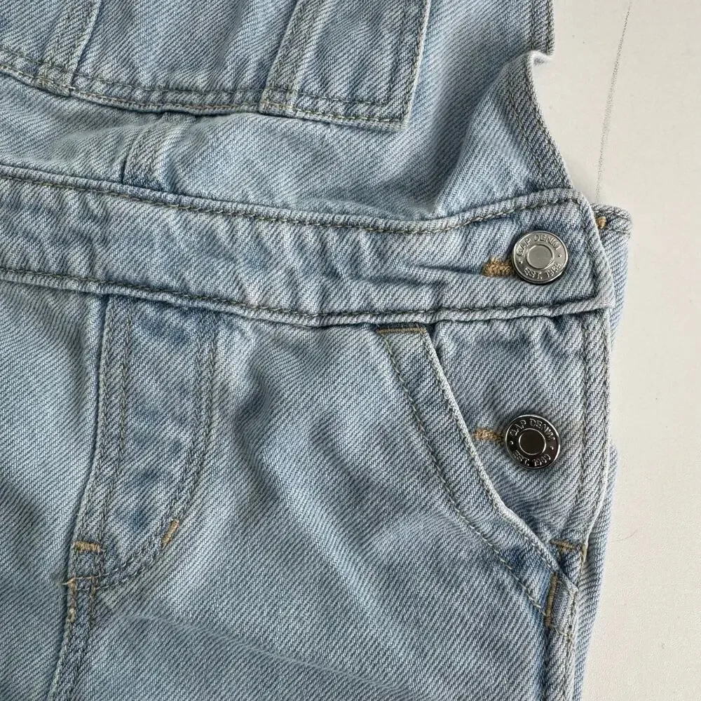 GAP Jean Shortalls Overalls Girls Size 4 Light Wash Ruffle Spring 2025 - Picture 2 of 8